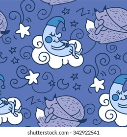 good night moon fox star baby pattern vector background