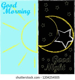 Good Night and Good Morning.Moon and stars.Sunlight.Nature.Day and Night.