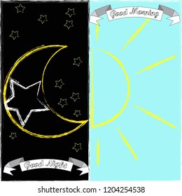 Good Night and Good Morning.Moon and stars.Sunlight.Nature.Day and Night.