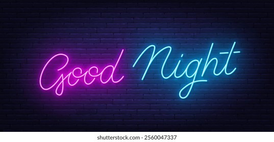 Good Night Neon Sign on brick wall background