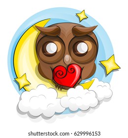 Good night owl sitting on a moon