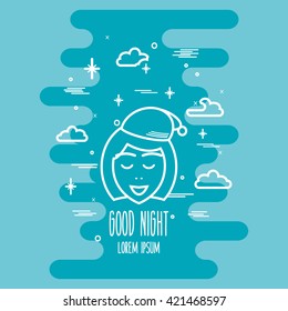 Good night poster, card or banner. Vector illustration. Background. Self relaxation.