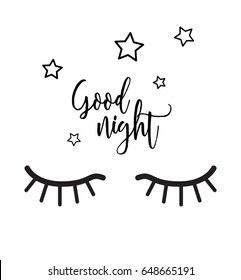 Good night poster. Eyelashes vector illustration
