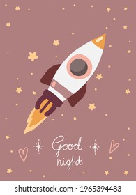 
good night poster with rocket