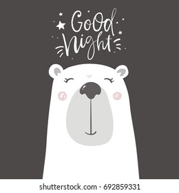 Good night print with cute bear and lettering