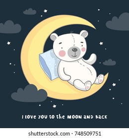 Good night print with cute bear and lettering