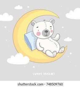 Good night print with cute bear and lettering