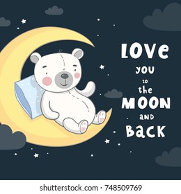 Good night print with cute bear and lettering