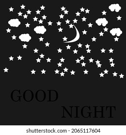 Good Night quote. Hand drawn vector logotype with lettering typography on Rangoon Green background. Illustration with slogan for print, poster, sticker.