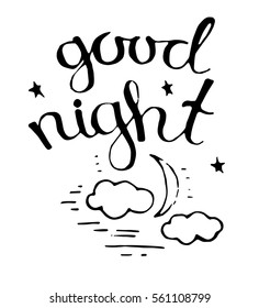 Good night quote. Hand drawn illustration