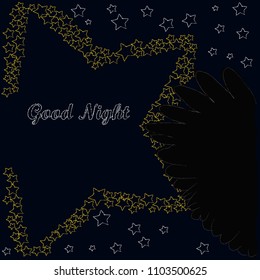 Good Night and SAweet dreams .Night scene with stars and wings from owl.Nature.