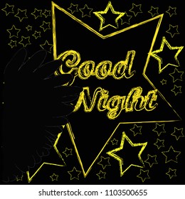 Good Night and SAweet dreams .Night scene with stars and wings from owl.Nature.