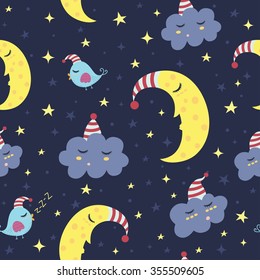 Good night seamless pattern. Vector illustration