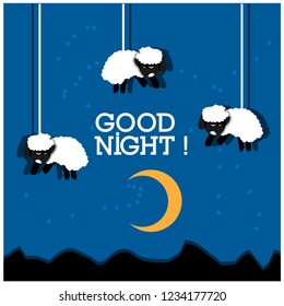 Good night with sheep illustration vector design