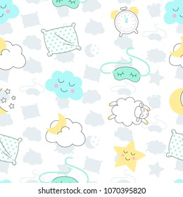 Good night sketch  seamless vector pattern. Night illustration.
