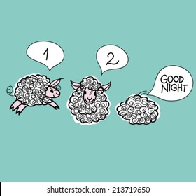 Good Night / Sketch of Three adorable sheep 