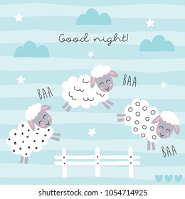 good night sleep cartoon sheep jump fence