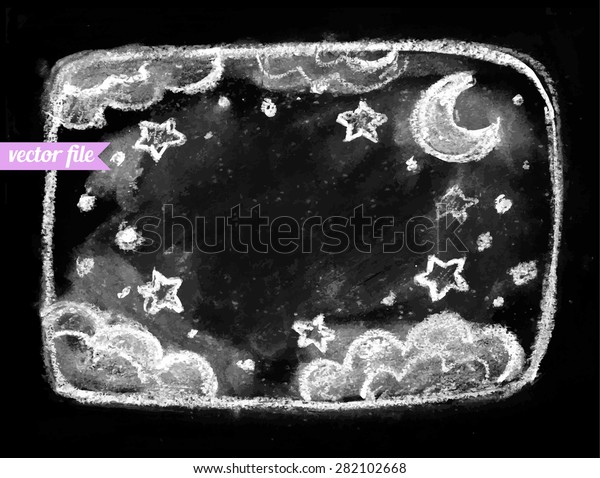 Good night\
sleep. Chalkboard isolated texture background. Hand drawn vector\
illustration. Kids, children beautiful drawing. Web and mobile\
interface template. Black and\
white