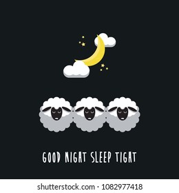 Good night sleep tight sheep sleep and the moon vector illustration