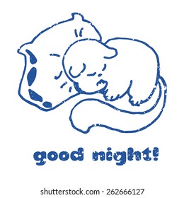 Good Night Sleeping Cat Contour Doodle, Vector Illustration