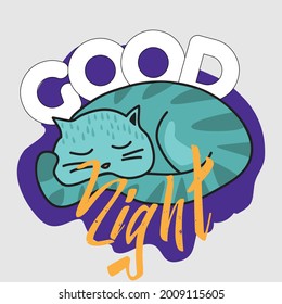 Good Night Sleeping Cat Vector Illustration Stock Vector (Royalty Free ...