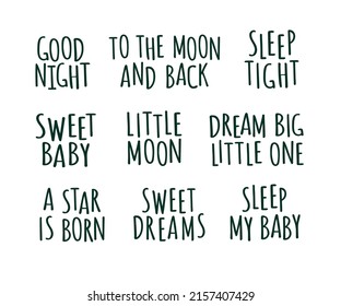 Good Night, A Star Is Born, Sweet Dreams, Little Moon Saying. Hand Drawn Vector Illustration Typography. Adorable Print For T Shirt, Nursery Bedroom Poster, Baby And Kids Clothes, Baby Shower.