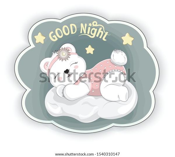 Good Night Sticker Sleeping Girl Baby Stock Vector Royalty Free