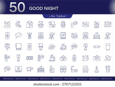 Icono de trazo de Buena Noche. Conjunto de iconos de línea de buena noche. paquete de iconos de trazo editable. Línea, delgado, Paquete de icono de estilo lineal. Totalmente personalizable