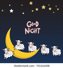 good night and sweet dream with cute sheep