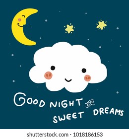 Good night and sweet dreams cloud cartoon vector doodle illustration