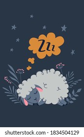 Good Night and Sweet Dreams colorful poster with cute sheep. Vector