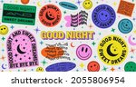 Good Night and Sweet Dreams Cool Vector Illustration. Trendy Retro Stickers.
