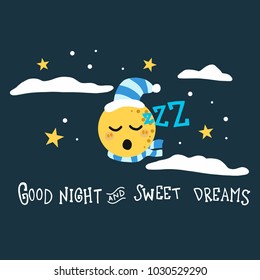 Good night and sweet dreams moon cartoon vector illustration