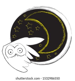 Good Night and Sweet Dreams. Nature scene with moon,star and flying owl.