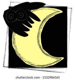 Good Night and Sweet Dreams. Nature scene with moon,star and flying owl.