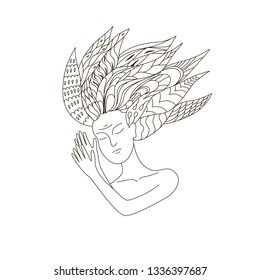 Good night. Sweet dreams. Vector doodle illustration. Bed time. Isolated objects on white background. Coloring page. 
