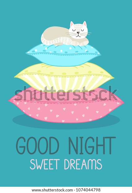 Good Night Sweet Dreams White Cat Stock Vector Royalty Free