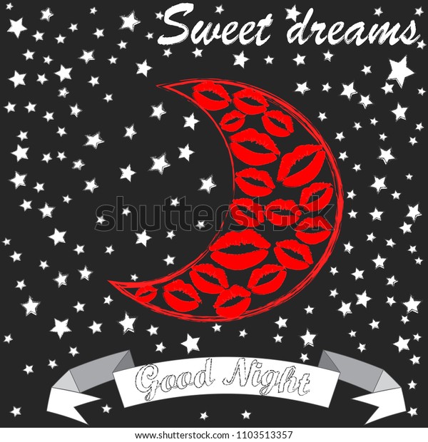 Good Night Sweet Dreamsmoon Made Kissesromantic Stock Vector