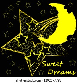 Good Night and Sweet Dreams.Nature scene with moon,stars and shooting star in the space .