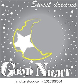 Good Night and Sweet Dreams.Nature scene with moon and stars.Nature.