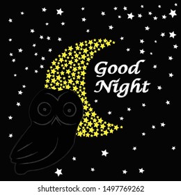 Good Night and Sweet dreams.Nature scene with moon,stars and owl.