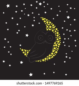 Good Night and Sweet dreams.Nature scene with moon,stars and owl.