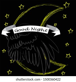 Good Night and Sweet Dreams.Nature scene with moon,stars and wings from the owl.