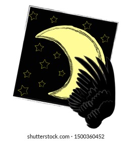 Good Night and Sweet Dreams.Nature scene with moon,stars and wings from the owl.