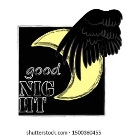 Good Night and Sweet Dreams.Nature scene with moon,stars and wings from the owl.