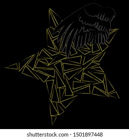 Good Night and Sweet Dreams.Nature scene with big yellow star made from triangles and wings from the owl.