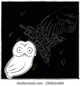 Good Night and Sweet Dreams.Nature scene with big star made from triangles,owl and wings from the owl.