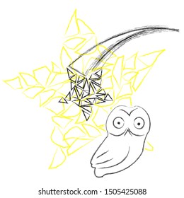 Good Night And Sweet Dreams.Nature scene with big star, owl and shooting star.Make a wish.
