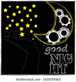 Good Night and Sweet Dreams.Nature scene with moon and stars.