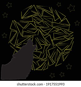 Good Night and Sweet Dreams.Nature scene with monn,stars and wolf.Wild animaln in the night.